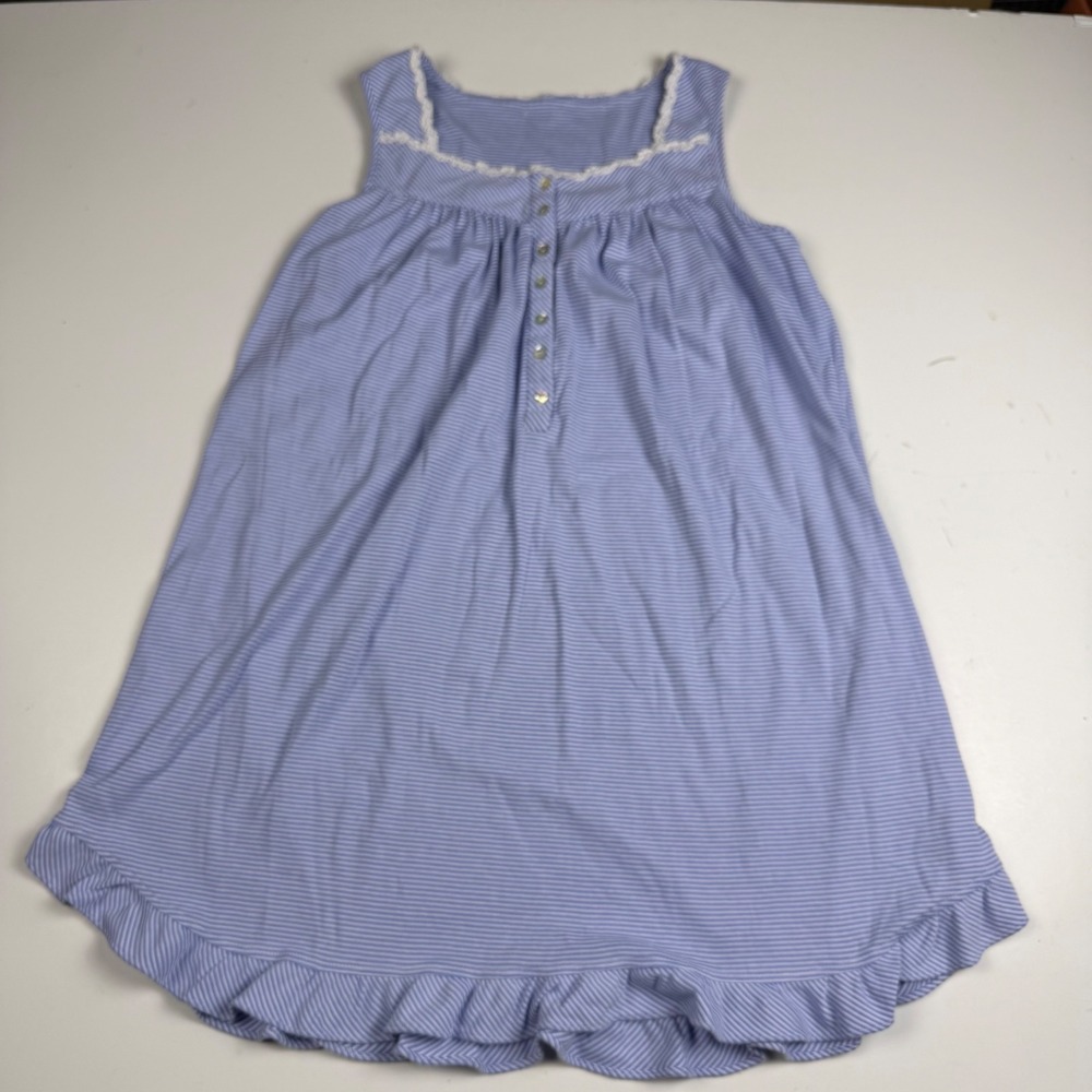 Blue White Striped Sleeveless Soft  Nightgown Lace Trim Ruffle Hem Sleepwear XL